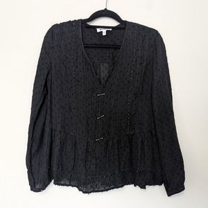 William Rast Devon Black Swiss Dot Peasant Long Sleeve Blouse